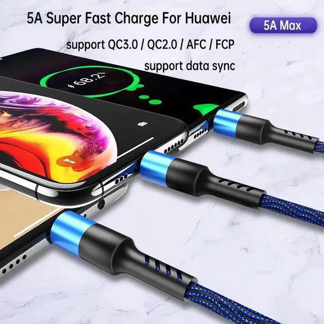 Alt view image 2 of 5 - 5A Super Charge 3 In 1 USB Type C Cable for S20 Redmi Note 9s P40 Nintendo Switch Multiple Usb Charger Cable