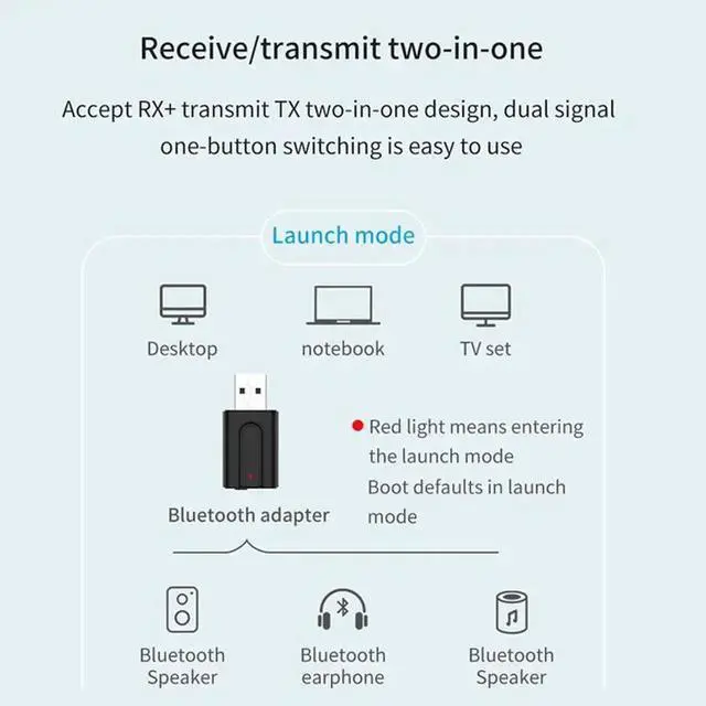 Alt view image 4 of 5 - Bluetooth 5.0 Audio Receiver Transmitter 2In1 RCA 3.5mm AUX Jack Hifi Stereo USB Wireless Adapter For TV PC Car Kit MP3
