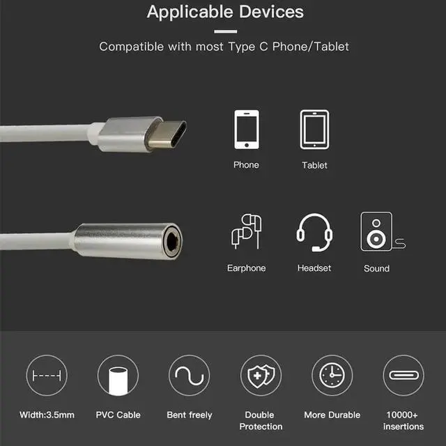 Alt view image 4 of 5 - Phone Converters Type C to 3.5 mm and Charger 2 in1 Headphone Audio Jack USB C Cable Adapter Converters For