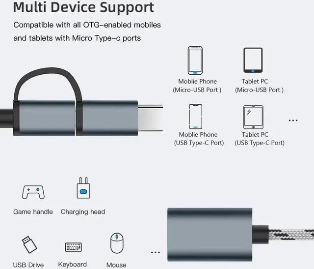 Alt view image 2 of 5 - 2In1 Micro USB Type C OTG Cable Adaoter For Mi 9 Redmi Note 8 Pro 10 P30 S10 S9 A50 7T 7