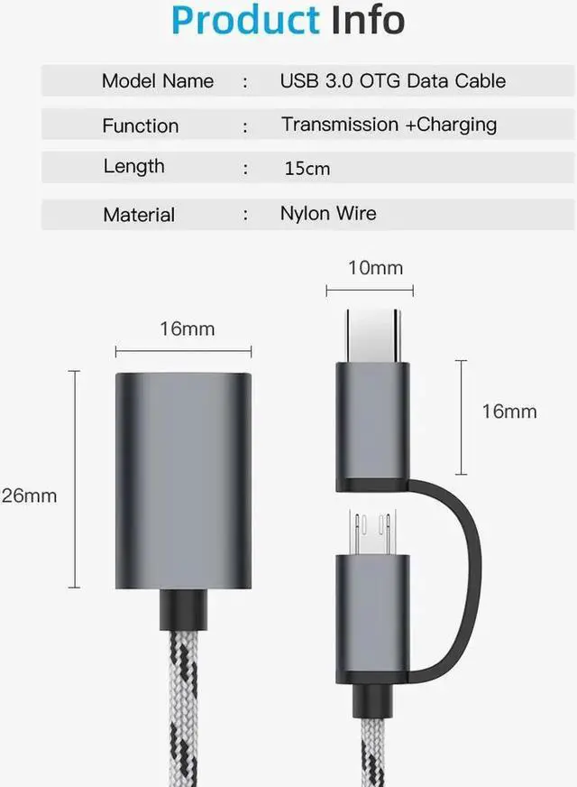 Alt view image 4 of 5 - 2In1 Micro USB Type C OTG Cable Adaoter For Mi 9 Redmi Note 8 Pro 10 P30 S10 S9 A50 7T 7