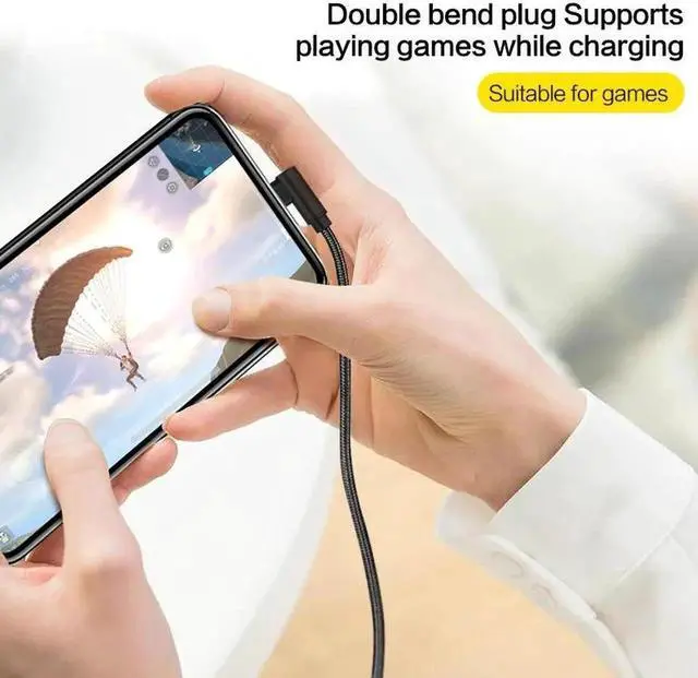 Alt view image 2 of 5 - USB Type C Cable 90 Degree for Galaxy S8 S9 A1 Nylon Braided Line Fast Charge Cord for 5