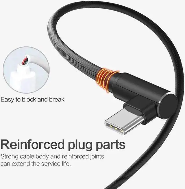 Alt view image 3 of 5 - USB Type C Cable 90 Degree for Galaxy S8 S9 A1 Nylon Braided Line Fast Charge Cord for 5