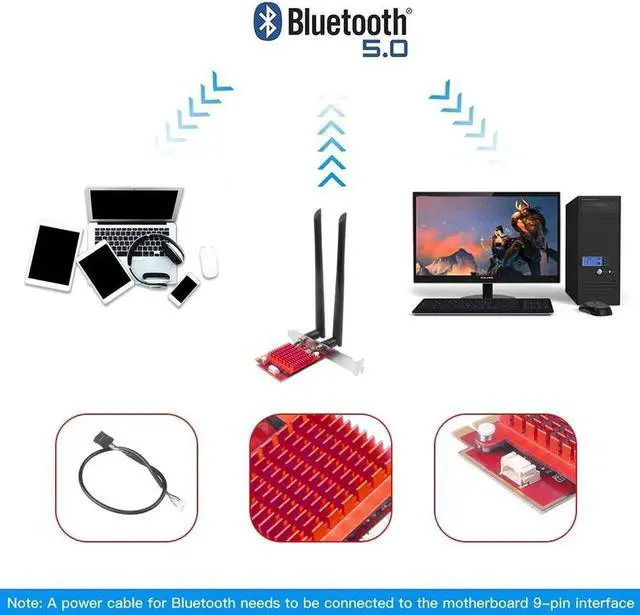 Alt view image 2 of 5 - 3000Mbps AX200 802.11AX Wifi 6 PCI-e Network Card Bluetooth 5.0 Wireless Wifi6 PCI Express Antena Wifi 5G Adapter AX200NGW