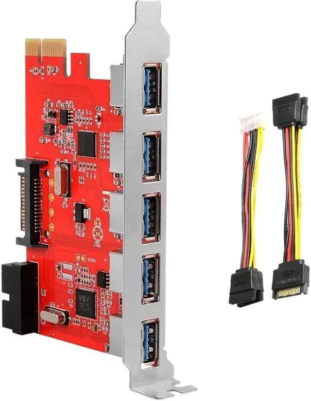 Alt view image 5 of 5 - 5 Ports USB 3.0 Hub PCI E Add On Card Controller SATA 3 PCIE SATA3 PCIE/PCI-E SATA Card/Expansion/Multiplier PCI Express SATA