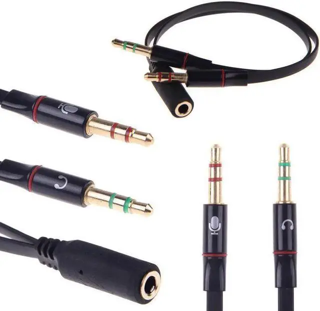 Main image of 3.5mm Jack Microphone Headset Audio Splitter Cable 2 Aux Female to Cables Headphone Computer Extension For phone Male Mic P8P1