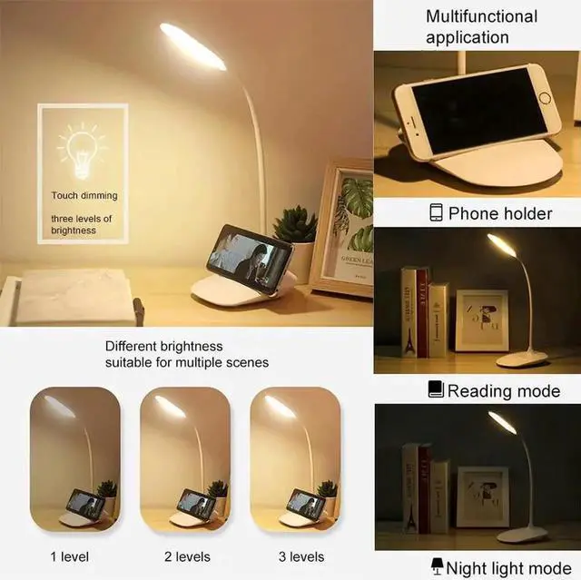 Alt view image 4 of 5 - 4W Brightness 360 degree Foldable USB Rechargeable Touch Sensor Table LED Lamp 3 level Dimmable Reading Study Desk Light ZZD0013
