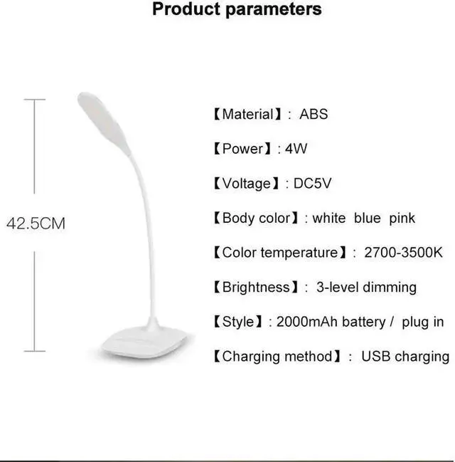 Alt view image 3 of 5 - 4W Brightness 360 degree Foldable USB Rechargeable Touch Sensor Table LED Lamp 3 level Dimmable Reading Study Desk Light ZZD0013
