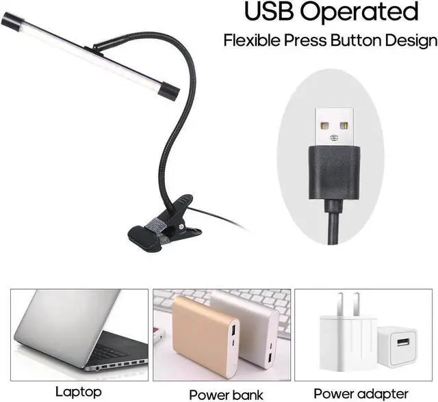 Alt view image 2 of 5 - 10 Levels Dimmable Desk Reading Light Foldable Clamp Clip USB Powered 36 LED Table Lamp DC 5V USB Charging Port Timing Desk Lamp