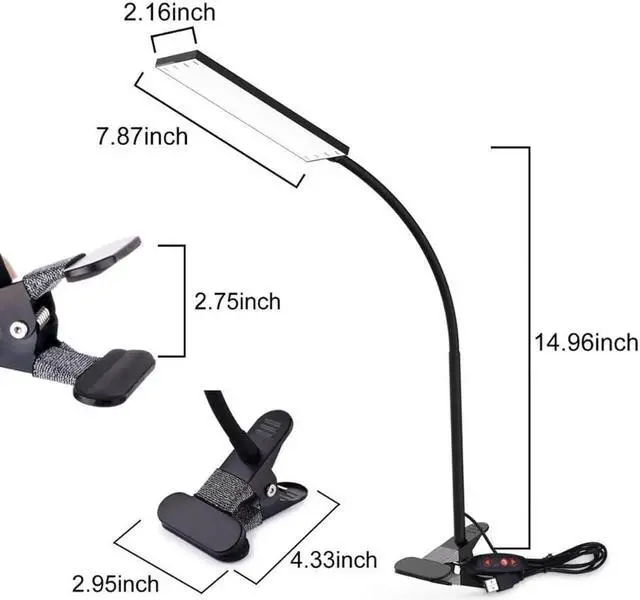 Alt view image 3 of 5 - USB Rechargeable Led Desk Lamp 5W LED Clip on Desk Lamp with 3 Modes 48pcs lamp beads Dimmer 14 Levels Clamp Table Lamp