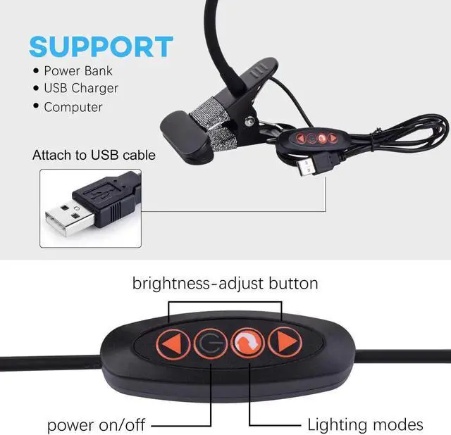 Alt view image 5 of 5 - USB Rechargeable Led Desk Lamp 5W LED Clip on Desk Lamp with 3 Modes 48pcs lamp beads Dimmer 14 Levels Clamp Table Lamp