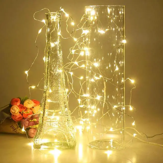 Main image of Lights Silver LED Wine Bottle Lights Battery Powered Cork Shape Glass Bottle Stopper Lamp Christmas Garlands Decor