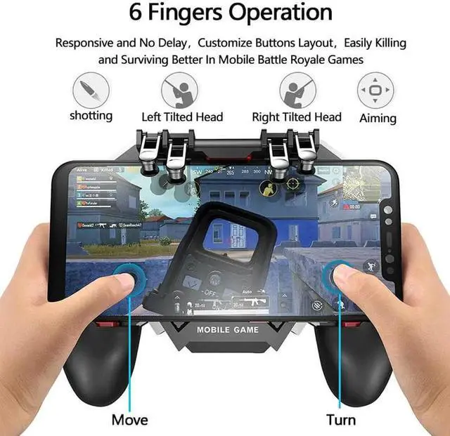 Alt view image 2 of 5 - Controller AK77 Six Finger Gamepad For iPhone Android Mobile Controller L1 R1 Shooter Triggers Fire Joystick Game pad