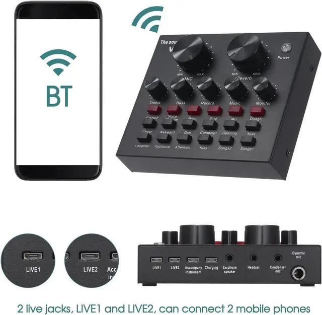 Main image of Mobile Phone Sound Card Bluetooth Microphone Live USB External Sound Card DSP Chip 12 Sound Effects for Phone Computer PC