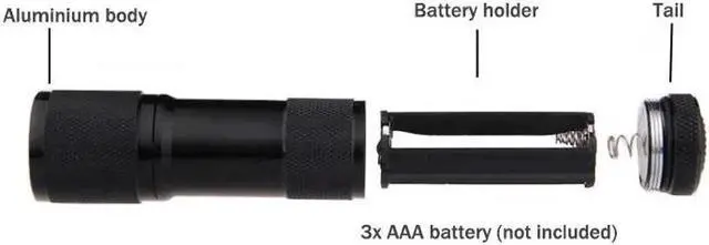 Alt view image 3 of 5 - 9LED UV Flashlight Ultraviolet led flashlight Ultra Violet Invisible Ink Marker Detection Torch Light 3AAA UV lamp