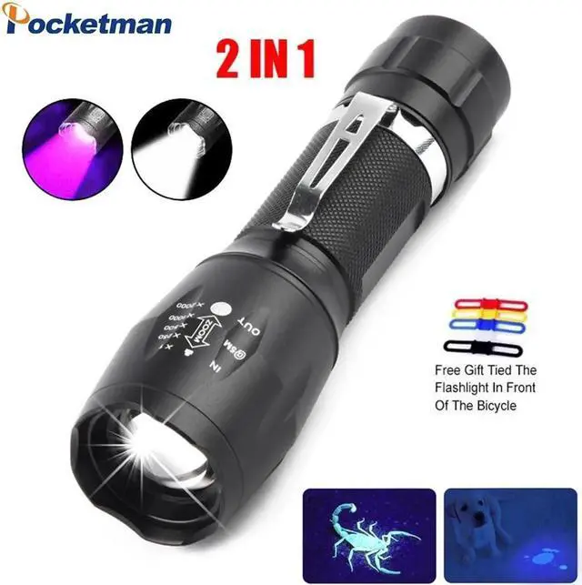 Main image of Portable UV LED Flashlight 2 in 1 Purple White Light Flashlight Black Light Ultraviolet Torch Ultraviolet Room Urine Detector