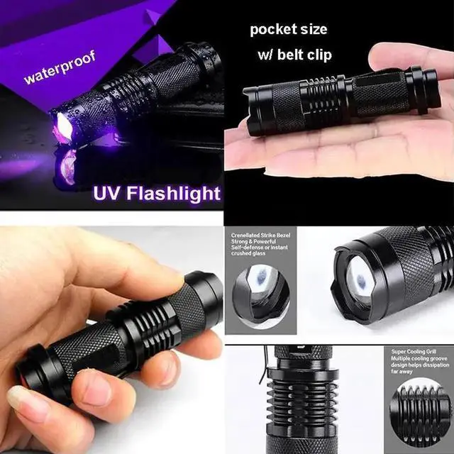 Alt view image 4 of 5 - 365nm & 395nm UV Flashlight Mini Pocket 3w LED UV Light Waterproof Zoomable Ultraviolet Flashlight For Pet Urine Detector