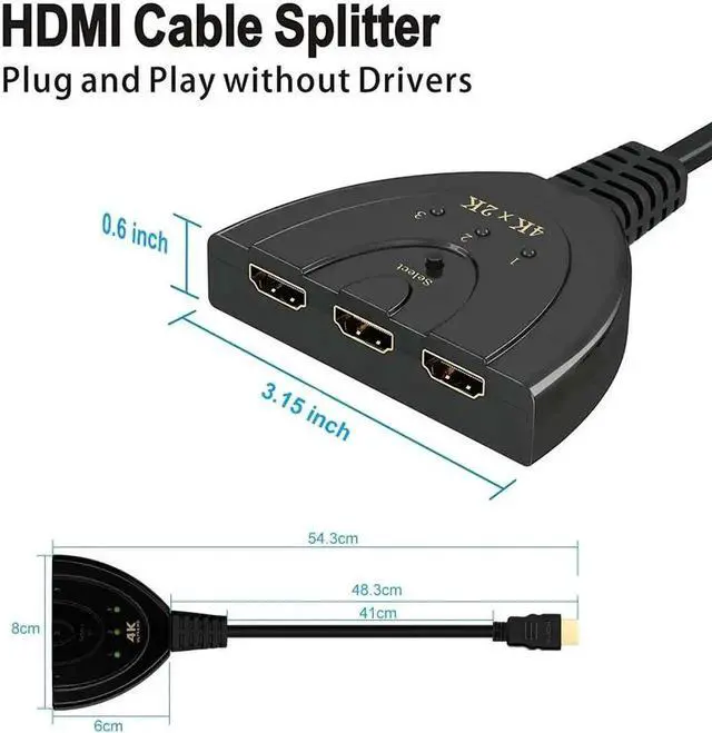 Alt view image 4 of 5 - kvm Switch HDMI Splitter 3in1 hdmi adapter Original 1080P 4K Switcher for HD DVD Xbox PS3 PS4 laptop & PC Projector