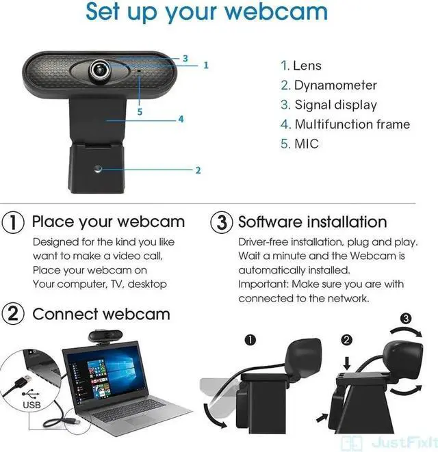 Alt view image 4 of 5 - HD 1080P Webcam USB Pc Computer Camera with Microphone Driver- Video Webcam for Online Teaching Live Broadcast