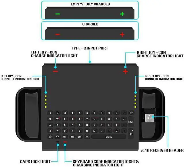 Alt view image 3 of 5 - 2.4 G Wireless Game Keyboard For Nintendo Switch Mini Gaming Keyboard Controller For Joy-Con NS Console
