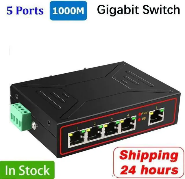 Main image of 5 Ports Industrial Ethernet Switch 10/100/1000Mbp Gigabit Network Switch DIN Rail Type Network Lan Hub adapter Signal Strengthen