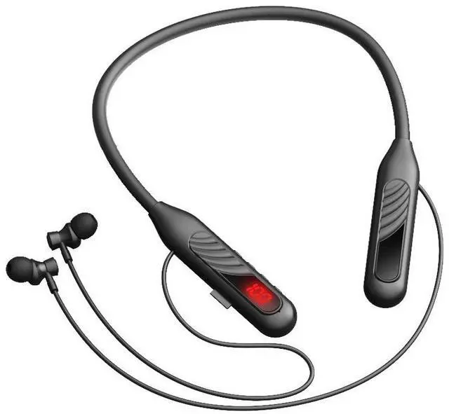 Main image of Wireless Bluetooth headphones, featuring a sporty neck strap design, have a large battery capacity, are equipped with a digital display, and have noise reduction function. Pink