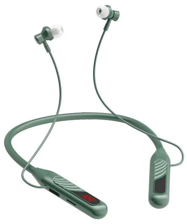 Alt view image 4 of 5 - Wireless Bluetooth headphones, featuring a sporty neck strap design, have a large battery capacity, are equipped with a digital display, and have noise reduction function. Pink