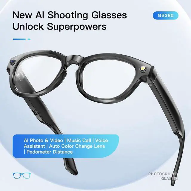 Alt view image 4 of 5 - AI-powered smart glasses with 800W camera for taking photos and videos, object recognition, translation and Bluetooth connectivity.