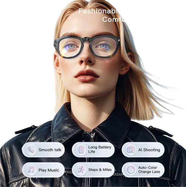 Alt view image 5 of 5 - AI-powered smart glasses with 800W camera for taking photos and videos, object recognition, translation and Bluetooth connectivity.