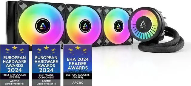 Main image of ARCTIC Liquid Freezer III 360 A-RGB - CPU AIO Water Cooler, Water Cooling PC, Intel & AMD, Efficient PWM-Controlled Pump, Fan: 200-2000 RPM, LGA1851 and LGA1700 Contact Frame - Black