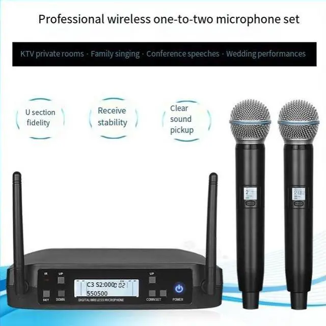 Main image of One-to-two microphone, wireless microphone, karaoke U-section FM moving coil, karaoke, speech, home KTV