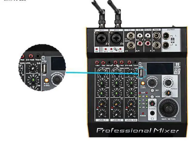Alt view image 4 of 5 - 4-channel mixing console wireless Bluetooth microphone stage performance recording effects unit outdoor live broadcast
