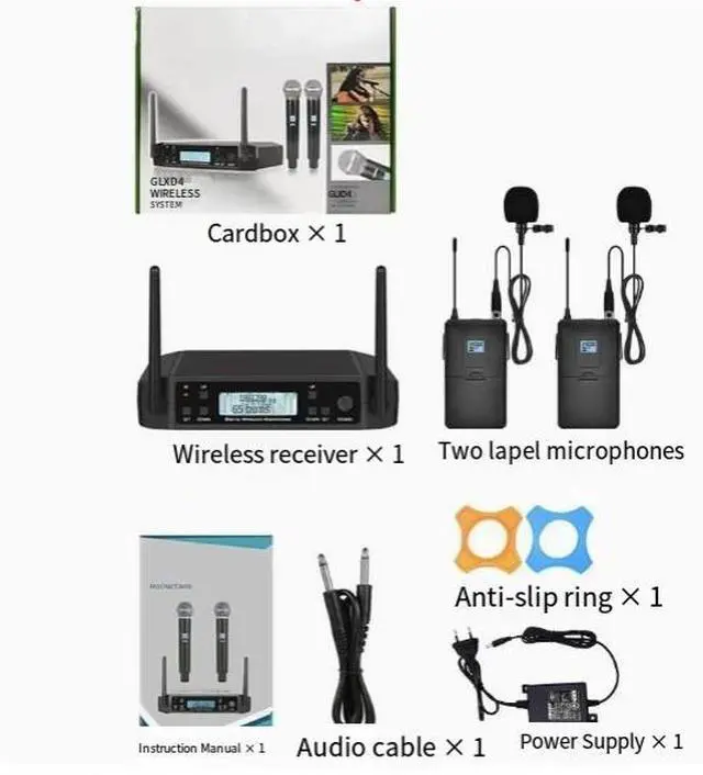 Main image of GLXD4 two-in-one wireless microphone for home karaoke and professional KTV, UHF adjustable frequency microphone, section U Clip-on style American plug