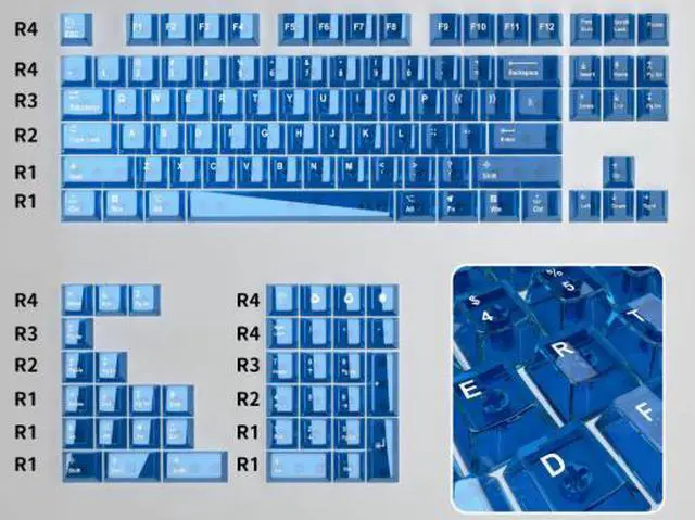 Main image of Transparent and light-transmitting keycaps made of PBT, heat-sprayed with color, suitable for 60, 68, 75, 100 types of wooting Blue Transparent PC Keycaps