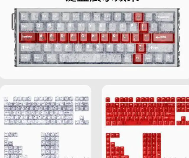 Main image of White carbon fiber pattern keycaps with forged carbon texture and engraved ice carbon on the sides. White carbon pattern engraving + Red through engraving double design