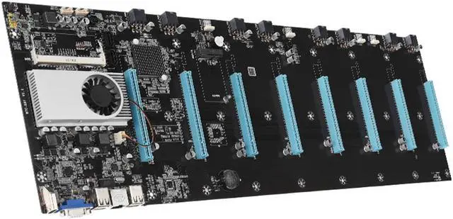 Alt view image 2 of 5 - 8 Gpu Mining Motherboard with CPU and SSD 128GB DDR3 + 8GB RAM + Chassis + power supply 1850W Kit Mining crypto ETH Set S37 Rigs Box