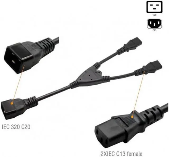 Alt view image 6 of 6 - 1.2M Y Adapter Cable Splitter Power Cable c20 to 2xc13 Suit for Antminer L3+/S9/GPU Miners