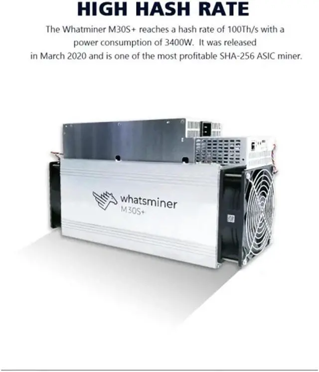 Alt view image 4 of 4 - Micro BT Whatsminer M30S+ 3400W 98T With Power Supply