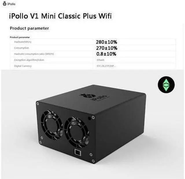 Alt view image 5 of 5 - iPollo V1 Mini Classic Plus ETC Miner 280MH/s 270W Crypto Currency Ready to ship