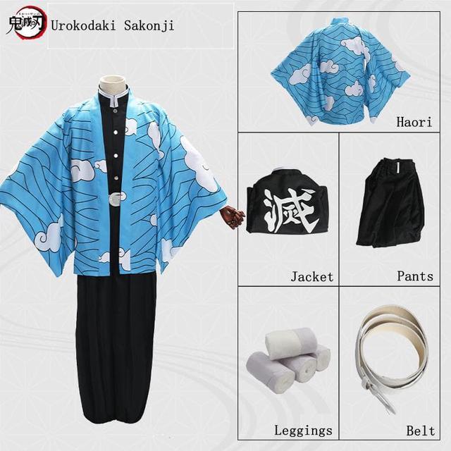 Anime Demon Slayer Kokushibou Cosplay Costume Men Purple Kimono Skirt  Halloween