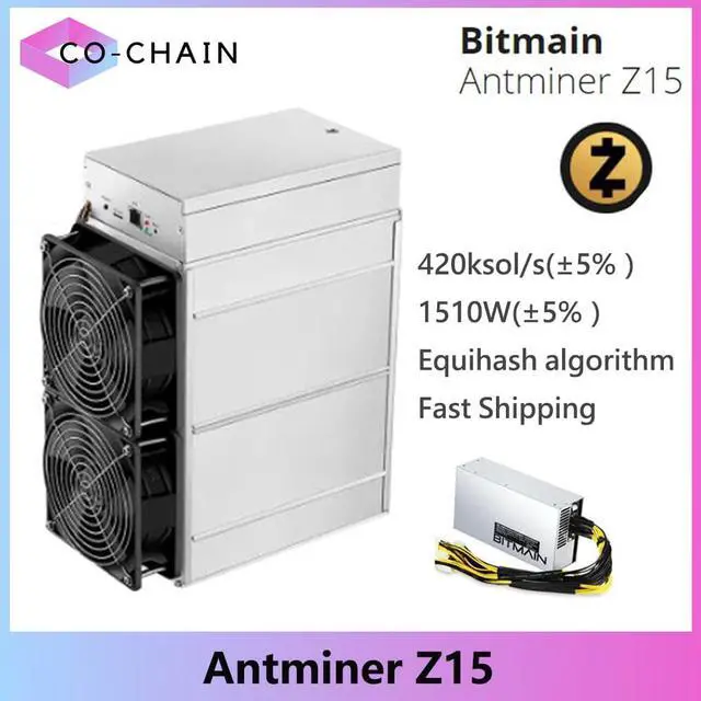 Main image of Bitmain Antminer ZEC Miner Z15 420ksol/s Asic Mining Machine 1510W Best Most Profitable Crypto Mining Devices Antiminer Zcash Zencash Blockchain with PSU Equihash algorithm