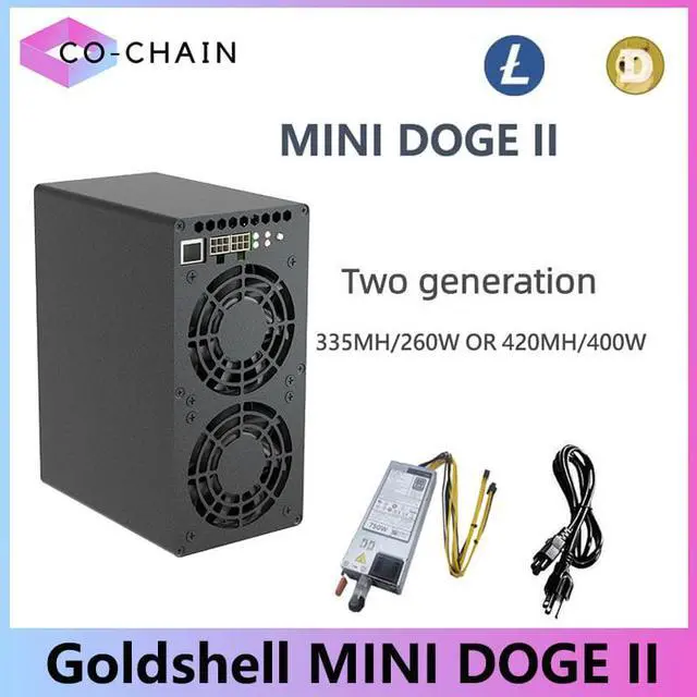 Alt view image 2 of 7 - 4PCS SETS Gold Shell MINI DOGE II Miner Support LTC & Doge Coin Miner Mini Doge 2 With PSU Good for Home Mining Box 420MH/S 400W Better Than Mini Doge pro Miner