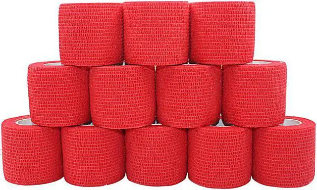 Main image of COMOmed Self Adherent Cohesive Bandage 2"x5 Yards First Aid Bandages Stretch Sport Athletic Wrap Vet Tape for Wrist Ankle Sprain and Swelling,Red 12 Rolls