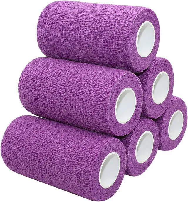 Main image of COMOmed Self Adherent Cohesive Bandage Latex 4"x5 Yards First Aid Bandages Stretch Sport Wrap Athletic Tape for Wrist Ankle Sprain and Swelling,Purple 6 Rolls