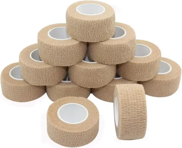 Main image of COMOmed Self Stick Cohesive Bandage Latex 1"x5 Yards First Aid Bandages Stretch Sport Wrap Vet Tape for Wrist Ankle Sprain and Swelling,Tan 12 Rolls