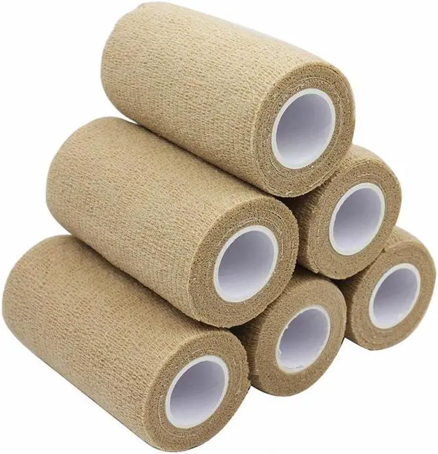 Main image of COMOmed Self Adherent Cohesive Bandage Latex 4"x5 Yards First Aid Bandages Stretch Sport Wrap Athletic Tape for Wrist Ankle Sprain and Swelling,Tan 6 Rolls