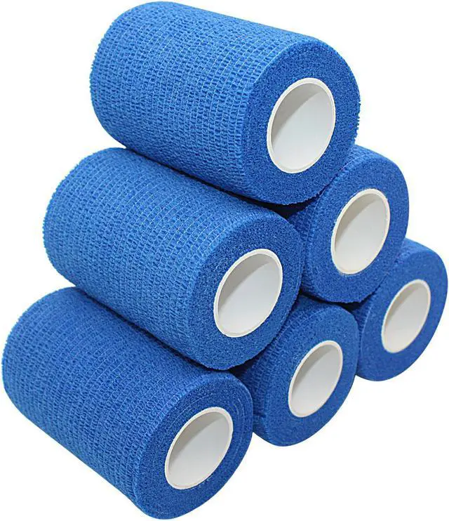Main image of COMOmed Self Adherent Cohesive Bandage Latex 3"x5 Yards 6 Rolls First Aid Bandages Stretch Sport Athletic Wrap Vet Tape for Wrist Ankle Sprain and Swelling,Blue