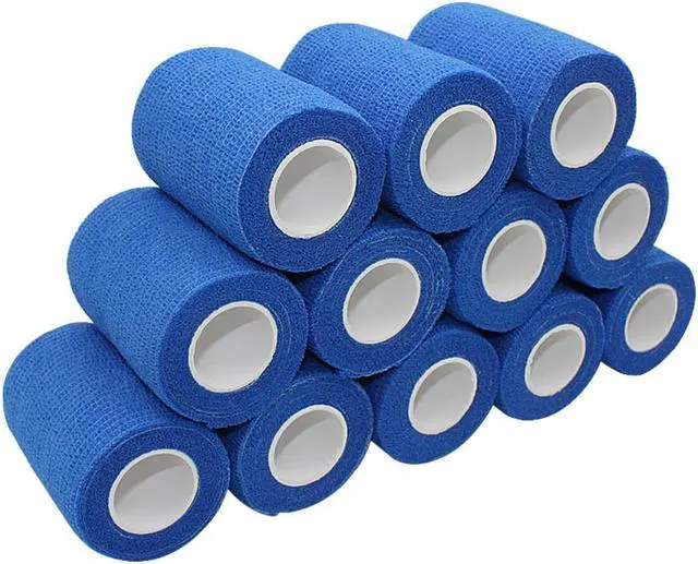 Main image of COMOmed Self Adherent Cohesive Bandage Latex 3"x5 Yards 12 Rolls First Aid Bandages Stretch Sport Athletic Wrap Vet Tape for Wrist Ankle Sprain and Swelling,Blue
