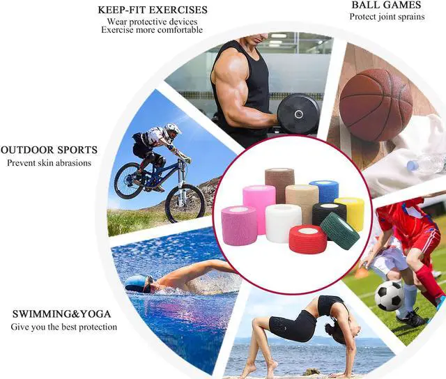 Alt view image 7 of 7 - COMOmed Self Adherent Cohesive Bandage Latex 4"x5 Yards 12 rolls First Aid Bandages Stretch Sport Wrap Athletic Tape for Wrist Ankle Sprain and Swelling,Hot Pink