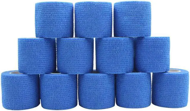 Main image of COMOmed Self Adherent Cohesive Bandage 2"x5 Yards First Aid Bandages Stretch Sport Athletic Wrap Vet Tape for Wrist Ankle Sprain and Swelling,Blue 12 Rolls